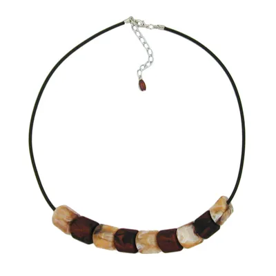 Produktbild von Kette Schrägperle Kunststoff braun-marmoriert und beige-marmoriert Vollgummi schwarz 45cm braun-beige 20x15mm