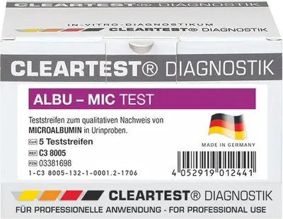 Produktbild von Cleartest® Albu-Mic Schnelltest, Nierenfunktions-Teststreifen, 5 Tests