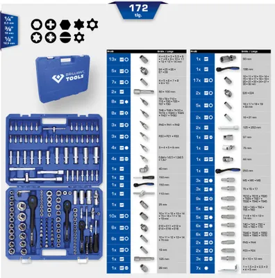 Produktbild von Brilliant Tools BT023172, Steckschlüssel-Satz, 1/2", Imperial, 172 Kopf/Köpfe, 1-1/4,1/2,3/8", 465 mm