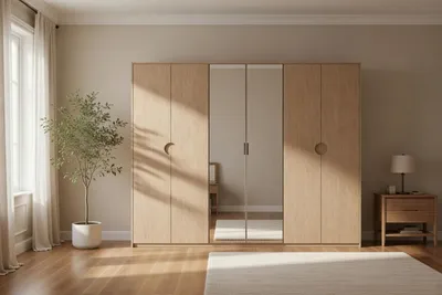 Image de Armoire moderne marron, grande armoire en bois, mobilier de chambre à coucher