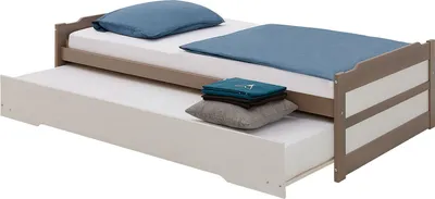 Produktbild von Ausziehbett LORENA in 90 x 190 cm, schönes Tagesbett aus Kiefer massiv in taupe/weiß, praktisches Jugendbett mit Auszugskasten