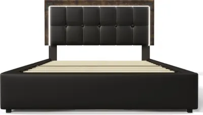 Produktbild von Polsterbett 140x200cm Doppelbett (Ohne Matratze) Funktionsbett Höhenverstellbarem Kopfteil Mit LED-Beleuchtungsleiste und 4 Schubladen PolyurethanSchwarz