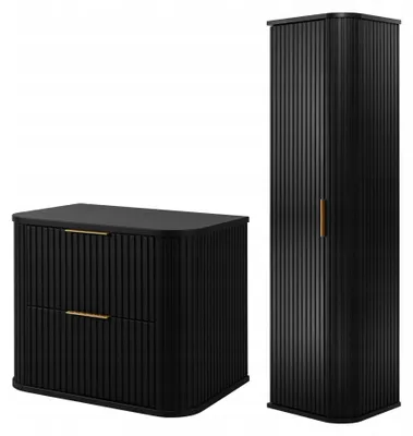Zdjęcie produktu dla Szafka 60 Cm + Słupek 139 Cm Zestaw Łazienkowy Wiszący Czarny Fronty Mdf