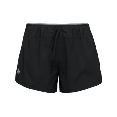 Schwarze Distance Shorts von Black Diamond für Damen; mit elastischem Bund und Kordelzug.