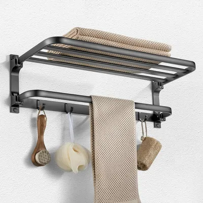 Produktbild von Handtuchhalter 5 Haken, Wandmontage, grau, für Badezimmer