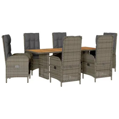 Produktbild von vidaXL 7-tlg. Garten-Essgruppe mit Kissen Grau Poly Rattan
