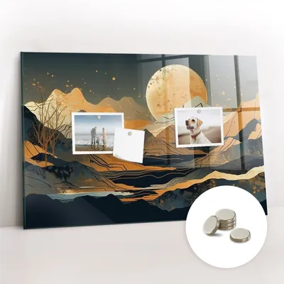 Obrázek produktu pro Magnetická Tabule na Zeď Skleněná - Memo Board Kleněnou Přední Stranou - 5 magnetů v balení - 60x40 cm - Abstraktní krajina
