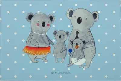 Produktbild von Mr. & Mrs. Panda Hackbrett Koala Familie - Blau Pastell - Geschenk, Küchenbrett, Kinder, Schneidebrett Aus Glas, Family, Schneidbrett, Schneidplatte, Muttertag, Mama