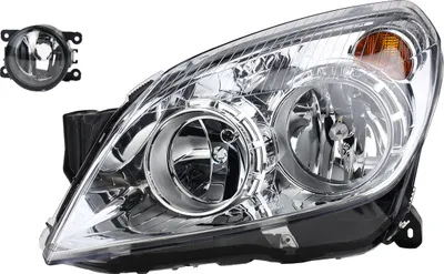 Obrázok produktu pre Predné svetlomety vhodné pre Opel Astra H (od 03/2004) – H7 H1, strana vodiča + hmlovky. Katalógové čísla: 1216659, 93190069, 8200074008, 6202E1, 00006202E1, 6710027, 00006206. Johns