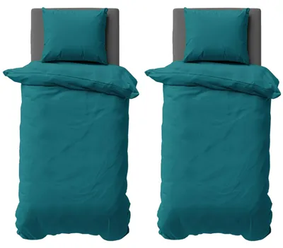 Produktbild von 4 teilige Uni Bettwäsche 155x220 cm Mikrofaser Petrol Türkis Bettbezug Garnitur Set