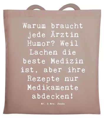 Produktbild von Mr. & Mrs. Panda Shopping Tasche Spruch Humorvolle Ärztin - Braun Pastell - Geschenk, Beruf, medizinischer Alltag, Stolz, Schultasche, Geschenke für Berufstätige, Medizin