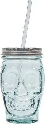 Produktbild von 6er-Pack Totenkopfgläser aus Recyclingglas mit Strohhalm, 45 cl