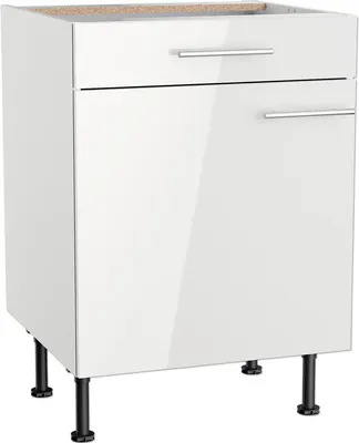 Produktbild von Optifit Unterschrank mit Schublade und Drehtür Rurik986 BxTxH 60 x 58,4 x 87 cm weiß glänzend zerlegt Anschlag reversibe