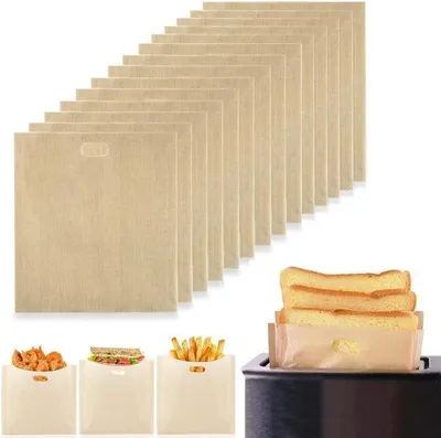 Produktbild von 12-teiliges Antihaft-Toaster-Set - wiederverwendbare und spülmaschinengeeignete Toastbeutel für den Magnetron - geeignet für Grillzutaten, Käse und Sandwiches