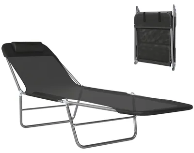 Produktbild von Sonnenliege klappbar Gartenliege mit Kopfkissen 5-Fach Campingliege 120kg Schwarz