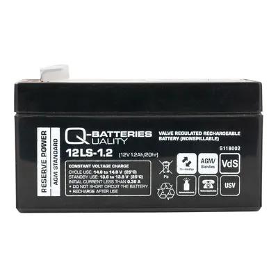 A black battery with labels and symbols.