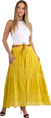 Produktbild von Mississhop Langer Baumwollrock mit Spitze & Gürtel 3094 Gelb