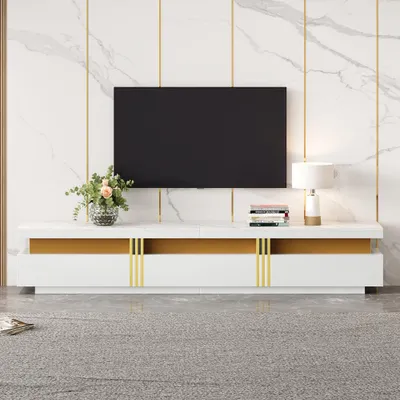Immagine prodotto di Mobile TV con finitura effetto marmo, tre cassetti e sistema di gestione dei cavi