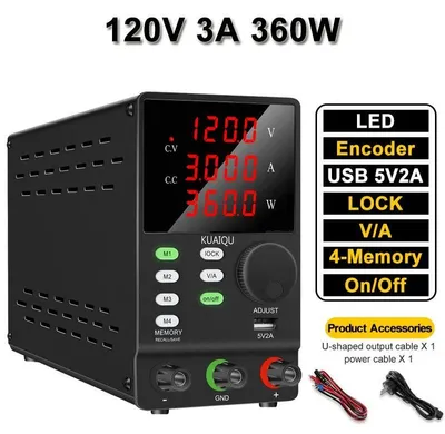 Obrázek produktu pro Laboratorní napájecí zdroj – nastavitelné DC zdroje – 120 V, 3 A, 360 W – 4místný LED displej – vstup 220 V – pro opravy elektronických zařízení – 120 V, 3 A, 360 W