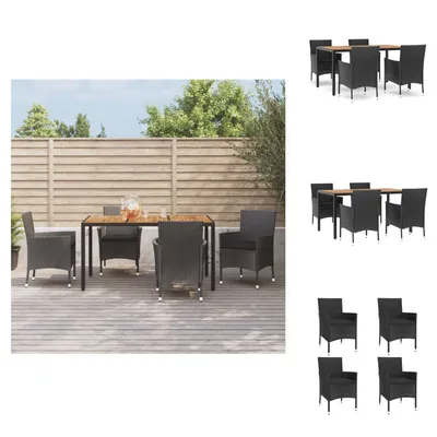 Produktbild von vidaXL 5-tlg. Garten-Essgruppe mit Kissen Schwarz Poly Rattan -  Gartenmöbel-Sets