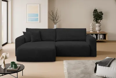 Produktbild von VENASI ROMA Universell Ecksofa mit Schlaffunktion und Bettkasten Cord SCHWARZ Schlafsofa Sofa