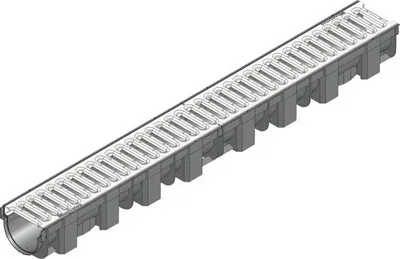 Produktbild von Hauraton TOP x Kunststoffrinne aus PP mit Klemm Stegrost verzinkt 1000 mm x 119 mm x 89 mm