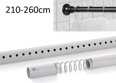 Obrázek produktu pro Univerzální teleskopická nerezová tyč na sprchový závěs bez vrtání, bílá, 210-260 cm