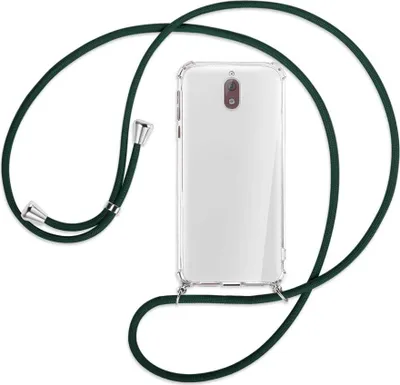 Produktbild von Handykette Backcover-Schutzhülle mit Band (Metall silberfarben) für Nokia 3.1 - dunkelgrün