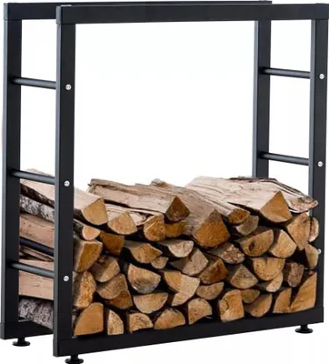 Obrázok produktu pre In And OutdoorMatch Oceľový regál na palivové drevo Shaniya - Matná čierna - Do interiéru aj exteriéru - 25x80x100cm - Oceľový regál na drevo