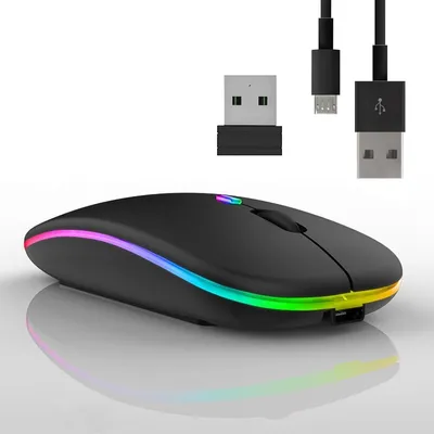 Produktbild von Drahtlose Bluetooth -Maus wiederaufladbare ergonomische Laptop 3DPI 2.4g USB -Empfänger 7 Farb Hintergrundbeleuchtung Computer