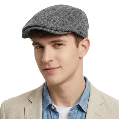 Zdjęcie produktu dla Czapka zimowa męska typu "flat cap" w jasnoszarym kolorze, rozmiar 56-60 cm, wykonana z bawełny i poliestru