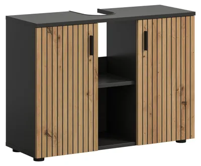 Produktbild von Mone Waschbeckenunterschrank 2 Türen, 2 Regale Eiche Nachbildung, dunkelgrau.