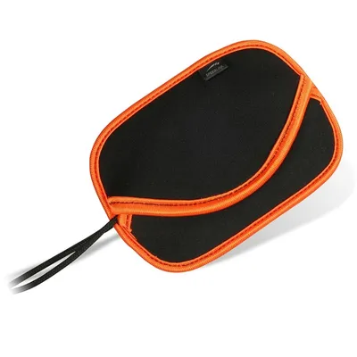 A black and orange protective case for an MP3 player is shown against a white background.