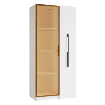 Produktbild von Flieks Glasvitrine mit LED-Beleuchtung und Rollschrank, Bücherregal Badschrank mit Glastür Standschrank Hochschrank, 70x40x160 cm, Weiß