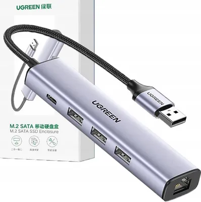 Image de Adaptateur Ugreen 5W1 Usb-A Vers 3X Usb 3.0 + Rj45 + Usb-C Cm475(Gris)