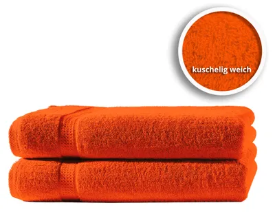 Produktbild von 2er Set Gästetücher Handtücher Duschtücher Badetücher Frottee 100% Baumwolle, Farbe:Orange / Terra, Größe:Handtücher 50x100 cm