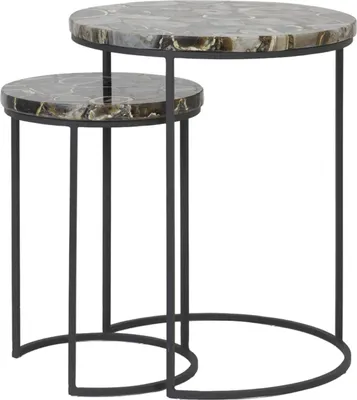 Produktbild von Light & Living Beistelltisch Set von 2 Axat Achat Braun und Schwarz - Ø28x42 cm + Ø41x50 cm