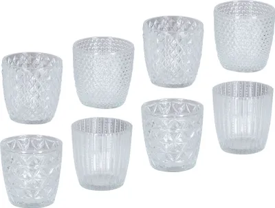 Produktbild von 8er Set Windlicht H7,5cm Glas Klar Teelichthalter Tischdeko Kerzen Retro Deko