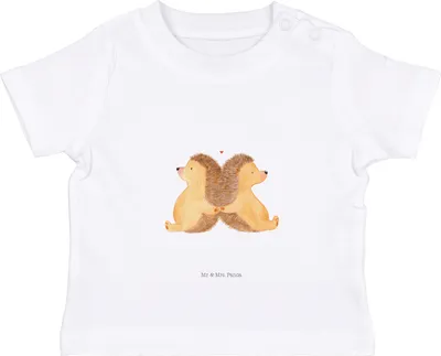 Produktbild von Mr. & Mrs. Panda  T-Shirt Igel händchenhaltend 12. - 18. Monat - Weiß - Geschenk, Freundin, glücklich, Kleinkind, Hand in Hand, Babyshirt, Verknallt, Organic Baby