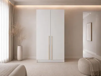 Produktbild von Kleiderschrank 2-türig Schrank Garderobe Schlafzimmer Drehtürenschrank mit goldenen Griffen - Schrank Glamy 2D 100 cm - Weiß, KI-generiertes Bild