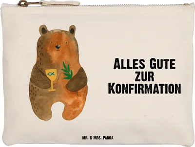 Produktbild von Mr. & Mrs. Panda Kosmetiktasche Bär Konfirmation Größe M - Weiß - Geschenk, Teddy, Etui, Gottesdienst, pencil case, Evangelisch, Kirche, Federmappe, Kulturtasche, Pouch
