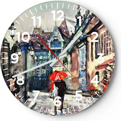 Produktbild von Wanduhr - Rund - Glasuhr - Stadt Straße Haus - 40x40cm - Schleichendes Uhrwerk - Lautlos - zum Aufhängen bereit - Dekoration Modern - Wanddekoration aus Glas - C4AR40x40-3940