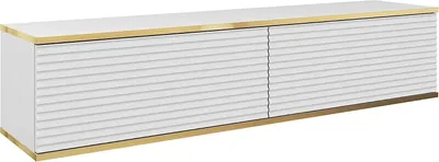 Obrázok produktu pre Závesná TV skrinka – moderný dizajn. Farba: biela, hĺbka: dĺžka: 135 cm, výška: 30 cm, hĺbka: 32 cm. TV lowboard, TV doska, závesná TV komoda, závesná skrinka