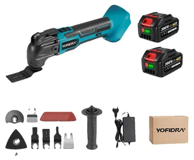 Image de Outil multifonction oscillant, avec contrôle de la vitesse sur 6 positions, haute performance, et livré avec un ensemble de 2 batteries de 3,0 Ah