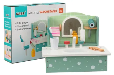 Productafbeelding van Houten wastafel speelset met accessoires - Kabi, geschikt voor kinderen vanaf 3 jaar