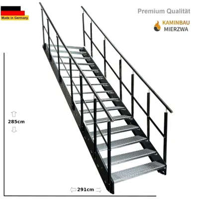 Immagine prodotto di Scala a pioli Scala in acciaio gradini in grigliato 15 gradini zincati con ringhiere su entrambi i lati e pioli in antracite (L x A x P) 120 x 285 x 291 cm