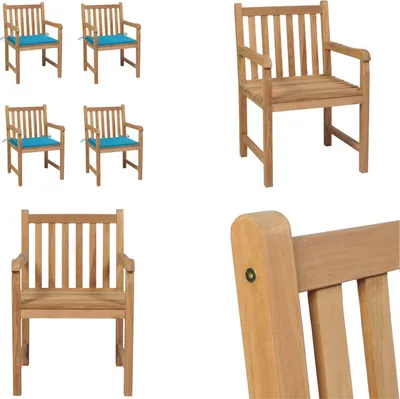 Image de vidaXL Chaises de jardin 4 pièces avec coussins bleus Bois massif teck - Chaise de jardin - Chaises de jardin - Fauteuils de jardin - Chaise en bois