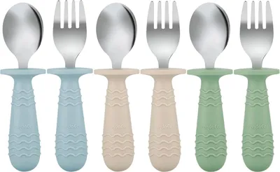 Obrázek produktu pro Sada dětského příboru PandaEar – 6 kusů – Silikonové rukojeti – Nerezová ocel – Dětský nádobí – Dětský příbor – Vhodné pro děti od 1 roku