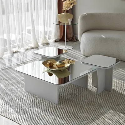 Produktbild von Skye Decor, Jazz - White, Couchtisch-Set, 100 % MELAMINBESCHICHTETE SPANPLATTEN, Weiß, 80 x 80 x 30 cm