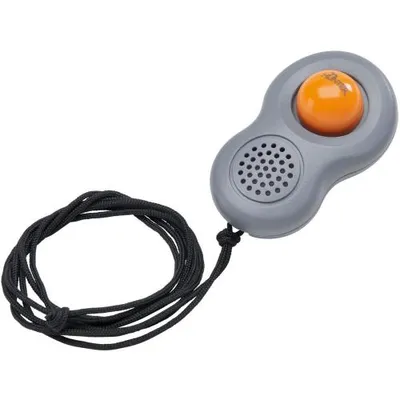 Produktbild von Hunter Clicker mit Umhängeband und Fingerschlaufe grau/orange 7 x 4 cm